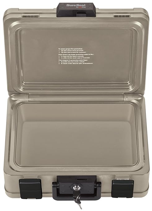 FireKing SureSeal Fire Safe with Key Lock, 1 Half Hour Fire Rated, UL Rated & 100 Hour Water Resistant Home Safe, Portable Home Safes, Taupe