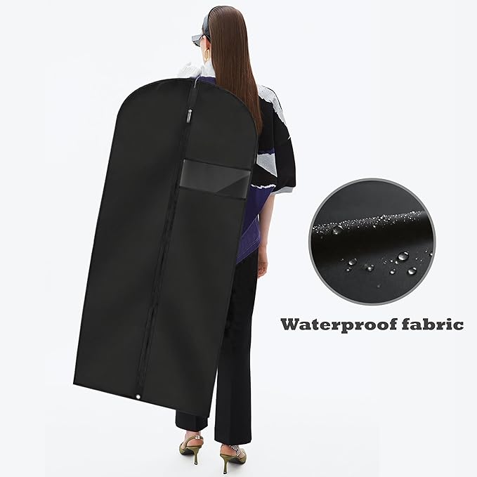 Garment Bags for Hanging Clothes, 45'' Suit Bag Cover for Storage and Travel, Dress Bags for Gowns Long, 2 Pack (Black)