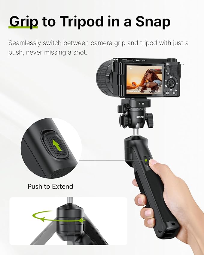 ULANZI TT38 Mini Tripod for Camera, One-Click Open Tabletop Camera Tripod Small Portable Stand with Uka F38 Quick Release, Travel Stand Compatible with DJI OSMO Pocket 3/OSMO 360/Insta360 x5/Sony