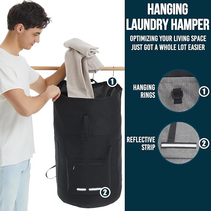 Laundry Bag Extra Large Heavy Duty, 115L Laundry Backpack, College Laundry Bag with Straps, Backpack Laundry Bags with 4 Pockets, Dorm Essential, Laundry Bags for Dorm Room, Apartment, Laundromat