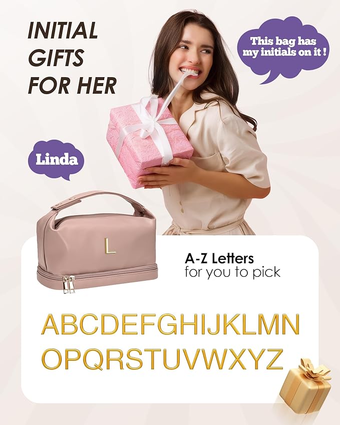 Gift for Mom-Bachelorette Gifts-Makeup Bag Personalized Bags with Handle, Double Layer Cosmetic Bag, Girl Makeup Bags Toiletry Bag with Makeup Brush Organizer-Birthday Gift for Daughter