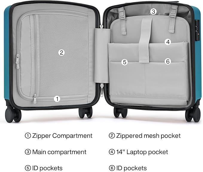 Hanke 16 Inch Underseat Carry On Luggage, Airline-Approved Hard Shell Small Suitcase with Spinner Wheels, Lightweight Tsa Lock Travel Luggage for Short Trips(Caribbean Blue)