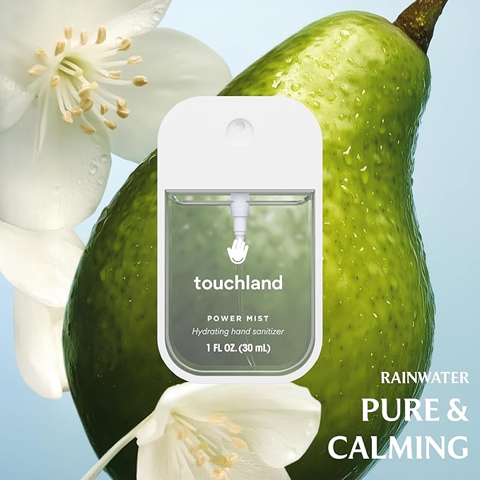 Touchland Power Mist Hydrating Hand Sanitizer Spray, DYE FREE Trio Set (Rainwater, Unscented, Beach Coco), 1 FL. OZ. Travel Size (Set of 3)