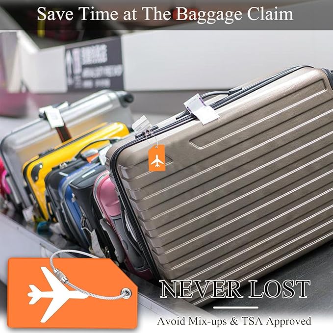 6 Pack Silicone Luggage Tag for Suitcases with Stainless Loop, Privacy Protection Travel Bag Tags Perfect to Quickly Spot Baggage Handbag (Dark Purple)