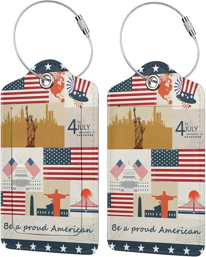 2 Pack Luggage Tag for Suitcase, Cute Unique Leather Suitcase Tags Identifiers with Privacy Name Address Labels & Durable Steel Loop for Women Men Travel