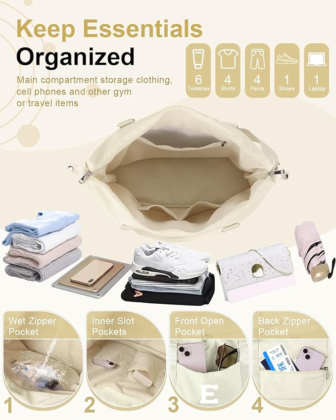Initial Travel Duffel Bag Sports Gym Bag for Kids Teen Birthday Gifts,Beige Personalized Weekender Bag Carry On Dance Bags for Women Men,Waterproof Monogram Overnight Bag with Trolley Sleeve(Letter E)