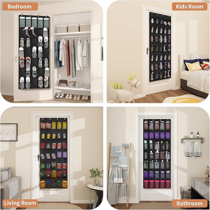 FENTEC 35 Large Pockets Over The Door Shoe Organizer, Mesh Hanging Shoe Organizer Shoe Rack for Closet Mesh Closet Shoe Holder, Over Door Organizer, Shoe Organizer for Wall, Black, 1 Pack