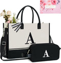 TOPDesign Personalized Initial Canvas Tote Bag, for Wedding, Birthday, Beach, Perfect Gifts for Women, Mom, Teachers, Friends