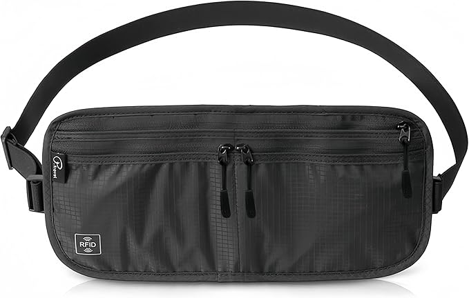 Travel Passport Holder 【1 PACK】2 in 1 Slim RFID Blocking Travel Money Belt for Men & Women, Hidden Neck Wallet for Credit Cards, Documents & Cash, Fanny Pack, MA-MO (Black)
