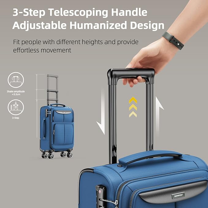 SHOWKOO Luggage Sets 3 Piece Softside Expandable Lightweight Durable Suitcase Sets Double Spinner Wheels TSA Lock Sky Blue (20in/24in/28in)