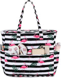 LEDAOU Large Beach Tote Bag Women Waterproof Sandproof Zipper Beach Tote Bag for Pool Gym Grocery Travel with Wet Pocket