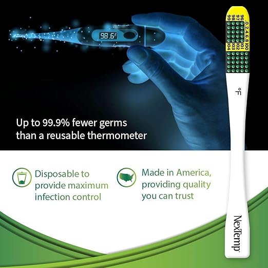 Ultra Single-Use Thermometers - Individually Wrapped Disposable First Aid Supplies with High-Accuracy Readings, for Work, Home, and Travel, Fahrenheit, 12-Pack, by Medical Indicators Inc.