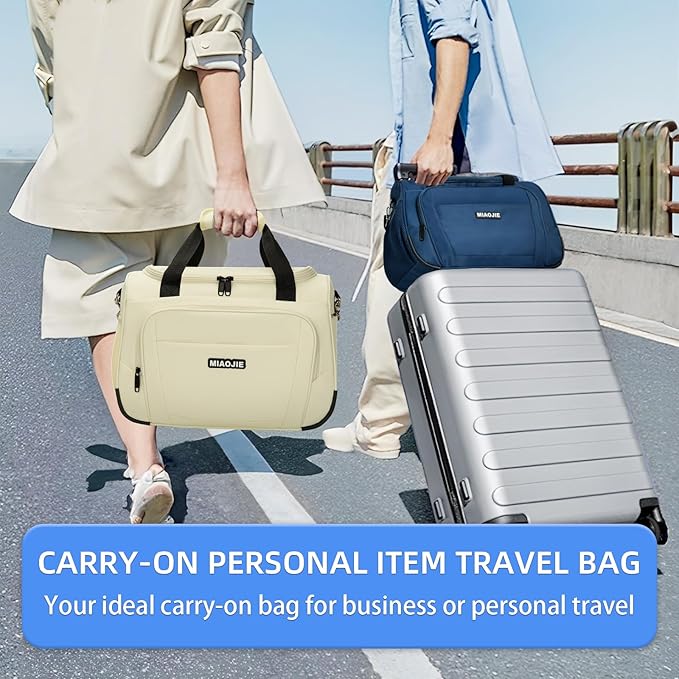 Underseat Carry On Luggage Lightweight Travel Tote Weekender Bag Overnight Duffle Bag for Travel, Travel Essentials Personal Item Travel Bag for Women and Men, Beige-16Inch