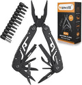 26-in-1 Multitool，Professional Stainless Steel Multi Tools ，Multitool Pliers Pliers Pocket Knife with Heavy Duty Screwdriver Sleeve, Replaceable Bits Multitools for Outdoor, (black)