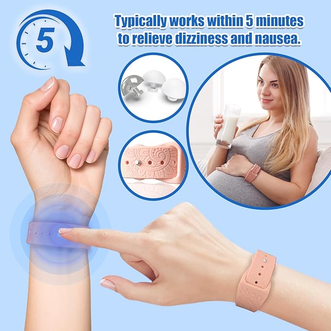 Hion Motion Sickness Bracelets Sea Sickness Wristbands for Motion Sickness/Morning Sickness/Pregnancy Nausea Anti Nausea Wristband Acupressure Nausea Bands Motion Sickness Bands（2Pairs-Black+Pink