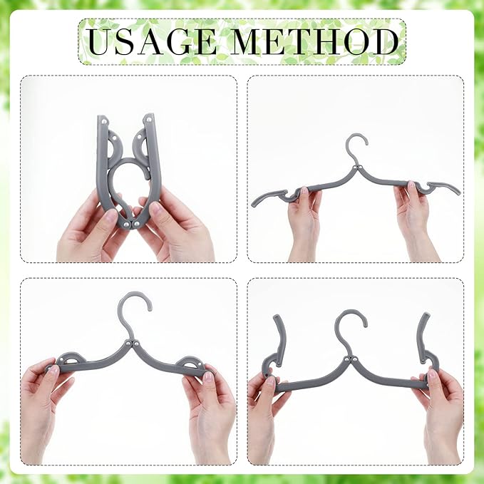 12 Pieces Folding Travel Hangers Foldable with Clips Portable Collapsible Coat Hanger Travel Drying Rack for Clothes, Gray