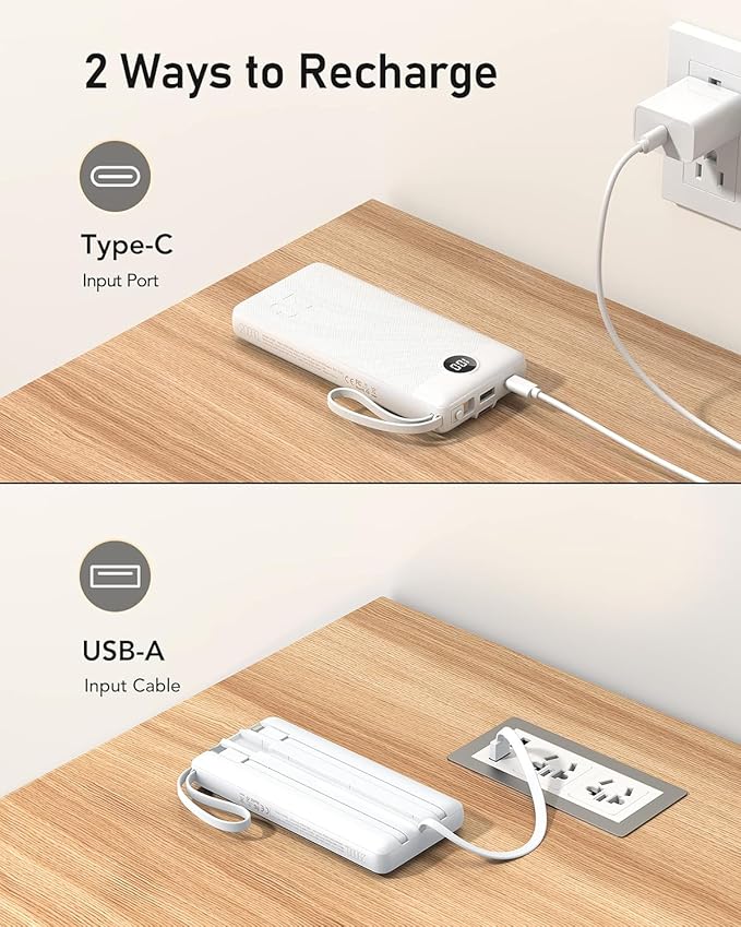 VEEKTOMX Portable Charger with Built-in Cables, 20000mAh Power Bank for iPhone, Fast Charging USB C Battery Pack, Travel Essentials Powerbank Compatible with iPhone, Samsung, Android, etc