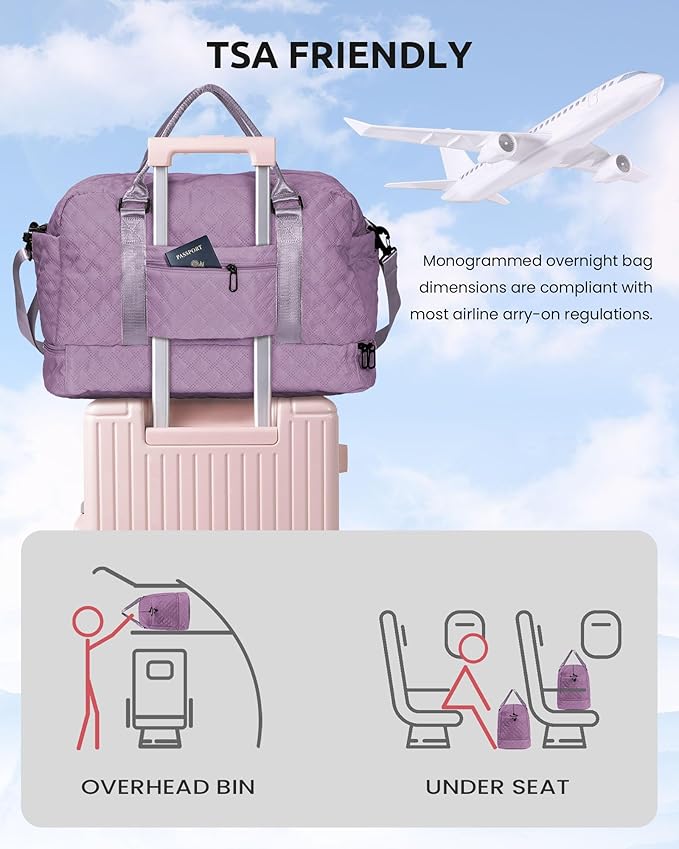 Personalized Gifts-Initial Overnight Bag with Shoe Compartment, Personalized Weekender Bag, Monogram Overnight Bag, Letter Travel Bag with Makeup Bag，Birthday Gift For Women Girl (Letter Q)