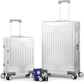All Aluminum Magnesium Carry On Luggage，Cut from Whole Aluminum Sheet，22x14x9 Airline Approved ，（3rd Generation，Premium Magnesium Metal zipperless suitcase ） (silvery, 20+28inch)