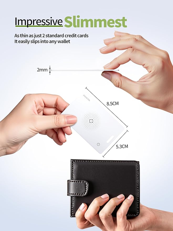 LULULOOK Wallet Tracker Card (iOS Only), Ultra Slim Airtag Wallet Works with Apple Find My, Wireless Rechargeable GPS Smartcard Tracker for Luggage, Tags, Passport, Purse, IP68 Waterproof, 1 Pack