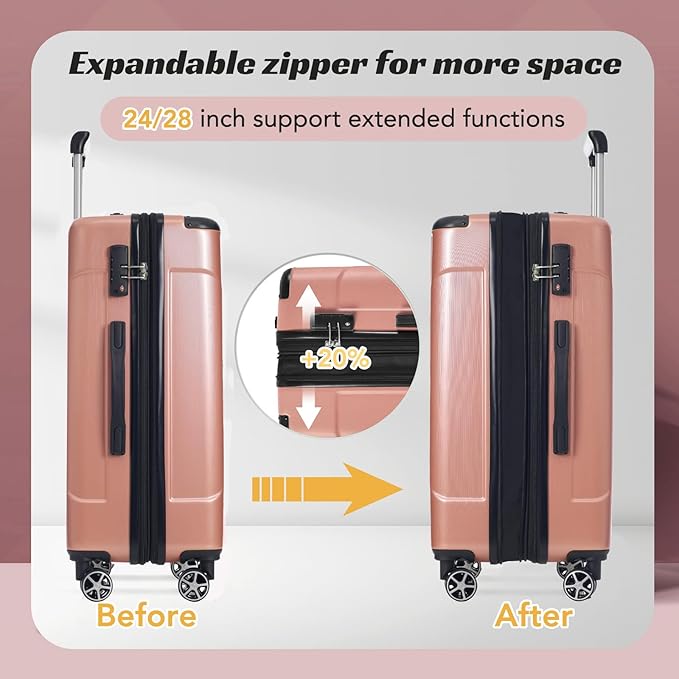 Merax 24 Inch Expandable Checked Luggage, Hardshell ABS Medium Suitcase with Spinner Wheels, TSA Lock, Lightweight Travel Suitcase for Long Trips and Vacations