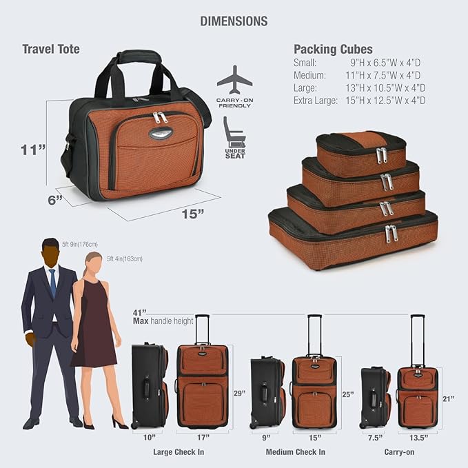 Travel Select Amsterdam 4-Piece Softside Expandable Rolling Luggage Set, Lightweight 2-Wheel Suitcases, Packing Cubes & Travel Tote, Durable Polyester Construction, Navy
