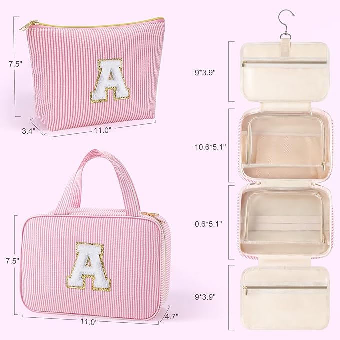 YOOLIFE Travel Toiletry Bag - Hanging Toiletry Bag for Women, Large Capacity Personalized Travel Toiletry Bag and Makeup Bag, Portable Travel Organizer - Letter C