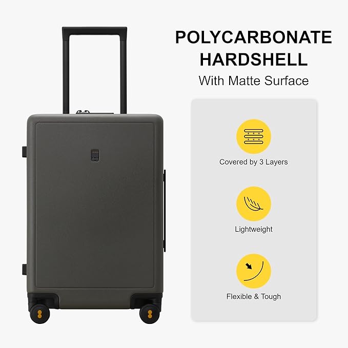 LEVEL8 Elegance Checked Luggage, 24 Inch Hardside Suitcase, Lightweight Matte Hardshell with Tsa Lock, Large Suitcases with Spinner Wheels, Olive Green