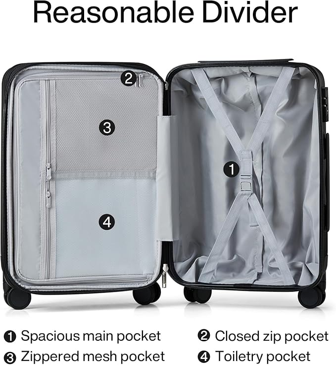 Hanke Expandable Hard Shell Luggage Sets 2 piece Carry on Luggage with Wheels Suitcases Lightweight Checked Travel Luggage Rolling Large Suitcase Travel Luggage Bag Woman Men 20/29 Inch(Jet Black)