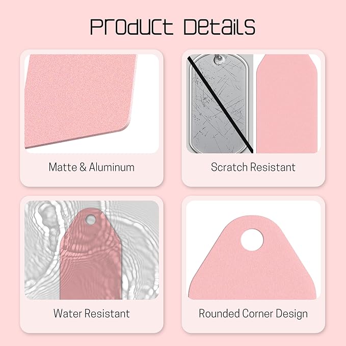 4 PCS Personalized Metal Luggage Tag – Personalized Engraved Suitcase Tag, Backpack Tag, with Matching Color Strap, Waterproof Suitcase Name Badge – Ideal Corporate Gift & Travel Accessory (Pink)