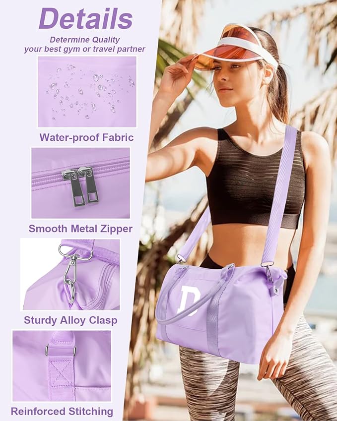 Daughter Niece Gifts for Teen Girl Kids, Initial Travel Duffel Bag Sports Gym Bag Personalized Gifts Weekender Bag，Monogram Overnight Bag Cute Dance Bag Birthday Bridesmaid Gifts for Women(Purple, D)