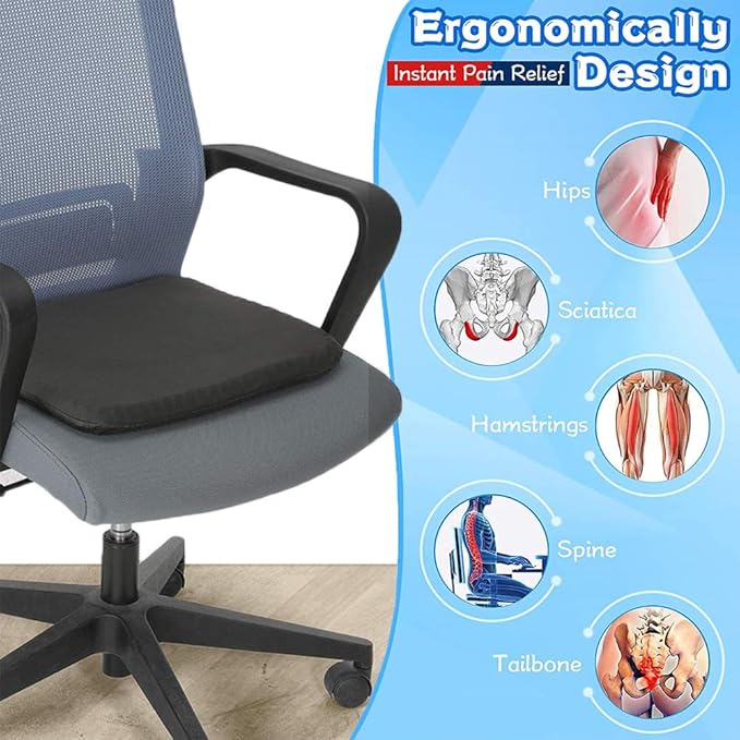 Gel Seat Cushion for Long Sitting Pressure Relief for Back, Sciatica, Coccyx, Tailbone Pain – Office Chair Cushion, Wheelchair Cushions, Truck and Car Seat Cushion (Blue)