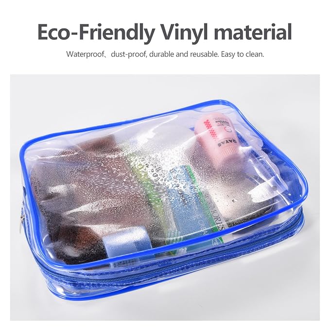 3Pcs Crystal Clear PVC Travel Toiletry Bag Kit for Women Men, Waterproof Vinyl Organizer Clear Makeup Bags with Zipper Handle Straps, Cosmetic Bag Pouch Carry on Airport Airline Compliant Bag Handbag