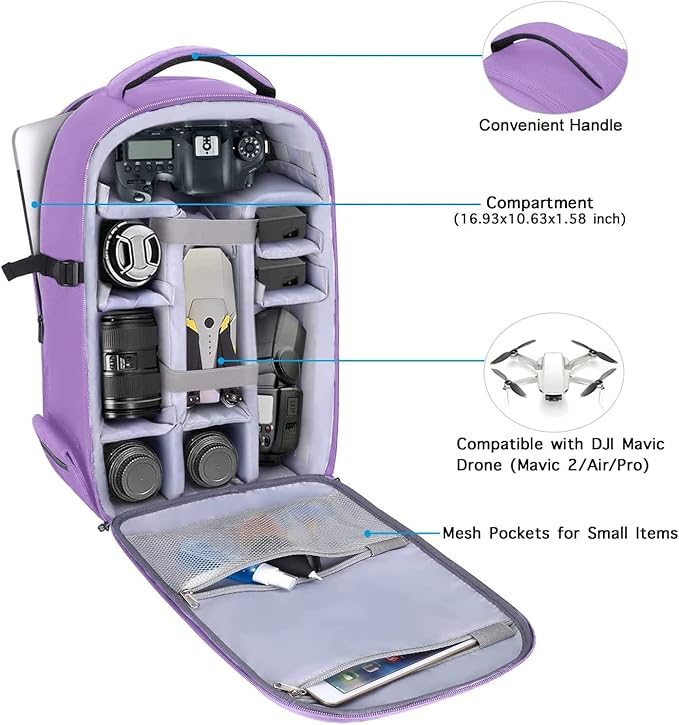 MOSISO Camera Backpack, DSLR/SLR/Mirrorless Photography Camera Bag 15-16 inch Waterproof Hardshell Case with Tripod Holder&Laptop Compartment Compatible with Canon/Nikon/Sony, Purple