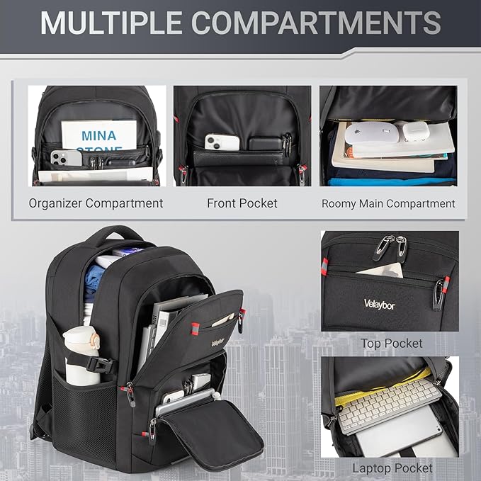 48L Expandable Laptop Backpack, Anti-thief Travel Backpack with USB Charging Port, Airline Approved Business Waterproof Carry on Luggage, Fits 17.3" Laptop for Men Women
