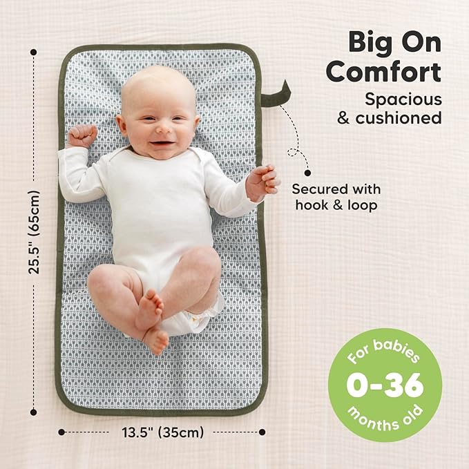 KeaBabies Portable Diaper Changing Pad, Easy Wipe Clean - Foldable Waterproof Baby Changing Mat for Diaper Bag, Compact, Lightweight, 25x13 Baby Changer Travel Essential, Machine Washable(Olive Green)