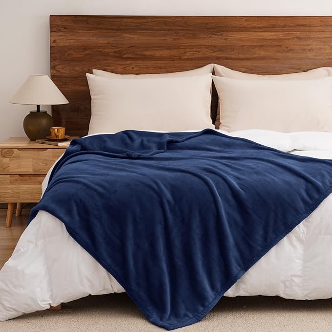 PHF Ultra Soft Fleece Throw Blanket, No Shed No Pilling Luxury Plush Cozy 300GSM Lightweight Blanket for Bed, Couch, Chair, Sofa Suitable for All Season, 50" x 60", Navy Blue