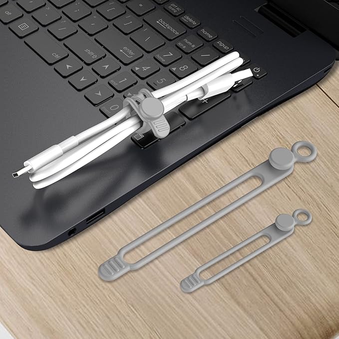 Nearockle Silicone Cable Ties Cord Organizer for Cable Management, 16PCS 4.2" and 7.1" Reusable Cable Organizer Electronic Accessories for Home, Office, Kitchen, School, Travel (Grey)