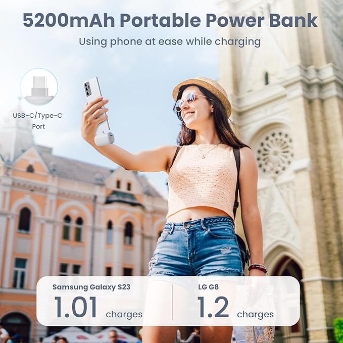 [2-Pack] Mini Portable Charger 5200mAh Power Bank, 3A PD USB C Cell Phone Portable Power, LCD Display Battery Pack Compatible with iPhone 15/15 plus/15 pro/15 pro Max/Android Phone/Samsung etc