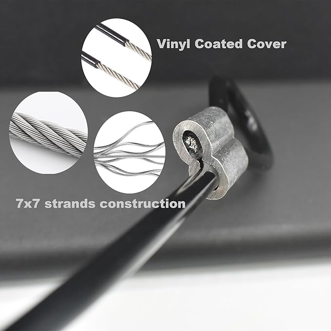 10 Pcs 5mm Wire 12 inch Vinyl Coated Stainless Steel Cable with Loops Short Wire Rope Lanyard Lock Security Chain Link for Outdoor Gates, Black(5mm x 12 inch)