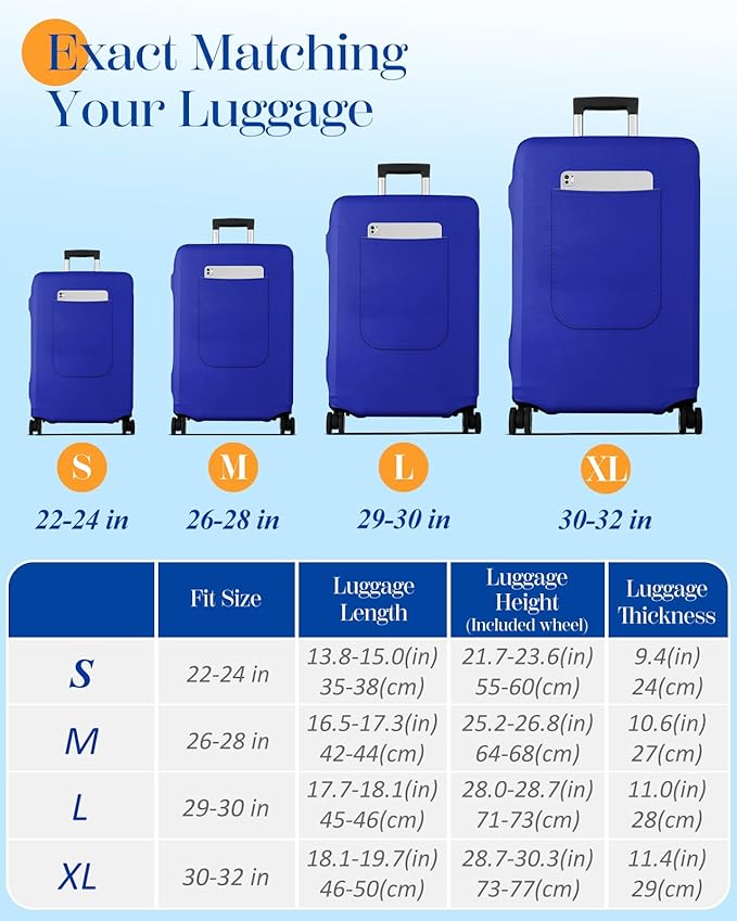 Slohif Luggage Cover for Suitcase Tsa Approved Protector - Luggage Sleeve Suit Case Cover Travel Stretch Large Baggage Case Protective Washable Fit 30-32 Inch Blue