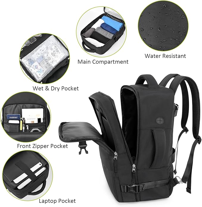 Travel Backpack for Women Men,Travel Laptop Backpack w/USB Charging Port, Waterproof Travel Backpack Carry On Flight Approved,Weekender Business Hiking Bag,Laptop Backpack 17 inch
