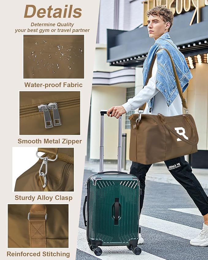 Birthday Graduation Gifts for Daughter,Initial Travel Duffel Bag Sports Gym Bag for Girls Teen Kids Birthday Gifts,Personalized Weekender Bag Carry On Tote Bags Cute Overnight Bag for Women(Brown, R)