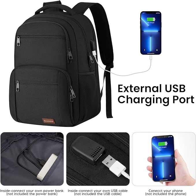 BIKROD Backpack for Men, TSA Travel Backpack, College Backpacks Water Resistant Back Pack with USB Charging Port, Business Anti Theft Durable Computer Bag Gifts Fits 17.3 Inch Laptop, Grey