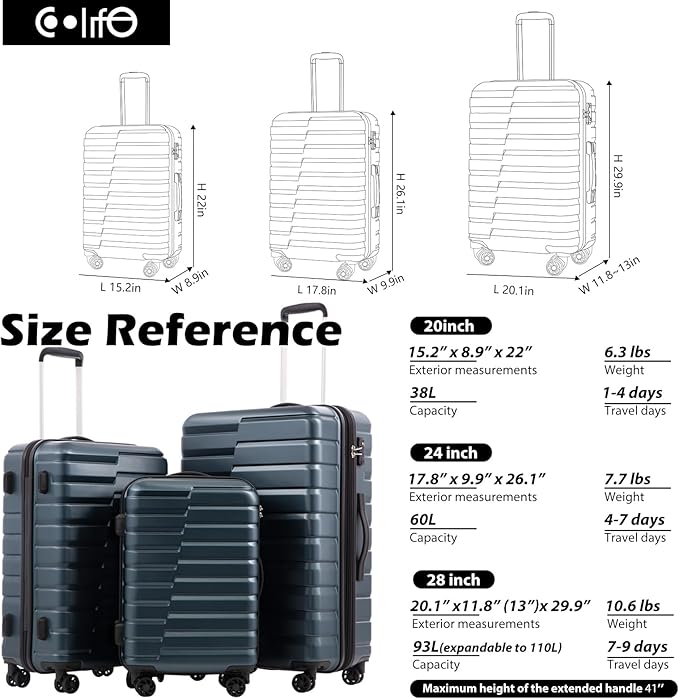 Coolife Medium Checked Luggage with Spinner Wheels Hardside Suitcase TSA Lock Telescopic Handle(Gray)
