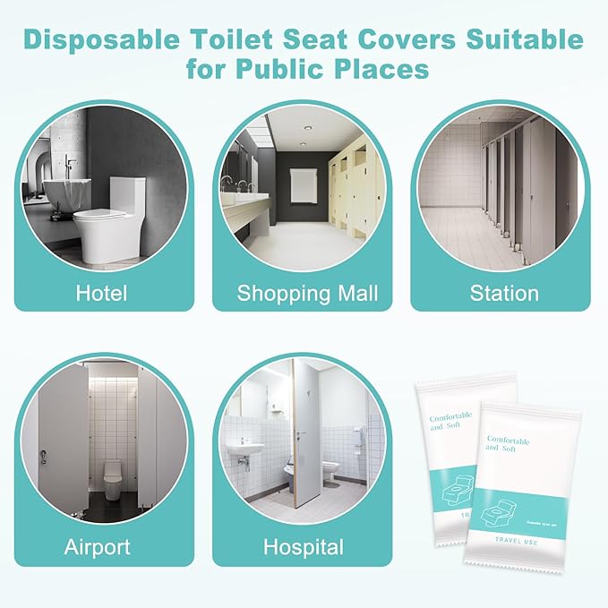50 Packs Toddler Toilet Seat Covers Disposable, Disposable Toilet Seat Covers for Travel Waterproof Non-Woven, Travel Essentials for Kids Toddlers Potty Training (Individual Package)