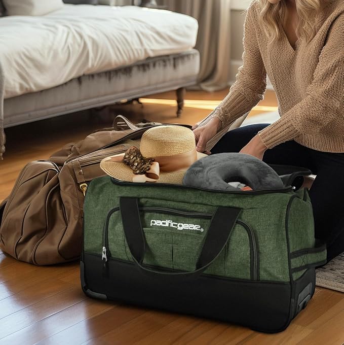 Pacific Gear Rolling Duffel Bag with Wheels, Luggage, Hockey, Sports, XL, Rollers, Heavy Duty 21"