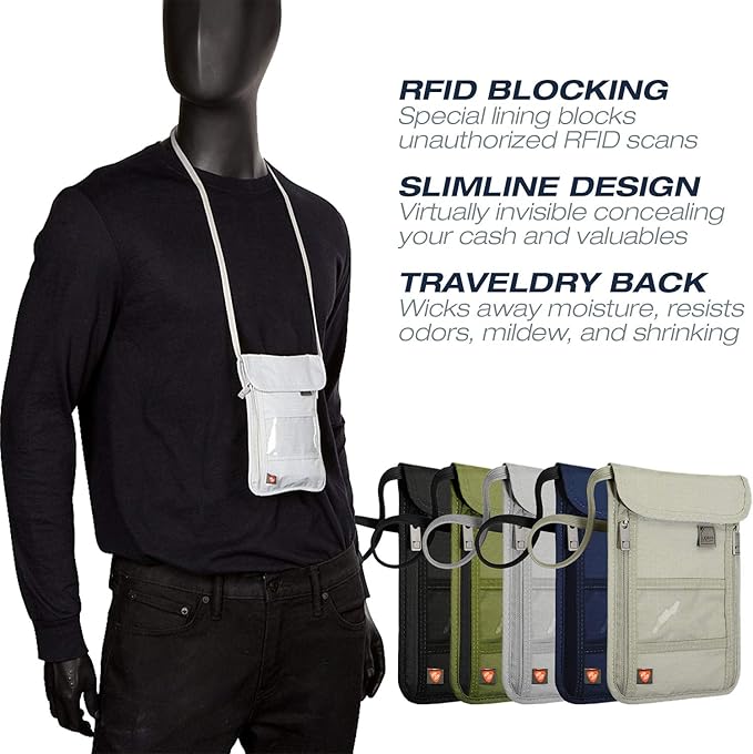 Lewis N. Clark RFID Blocking Stash Neck Wallet, Travel Pouch + Passport Holder for Women & Men, Black, One Size