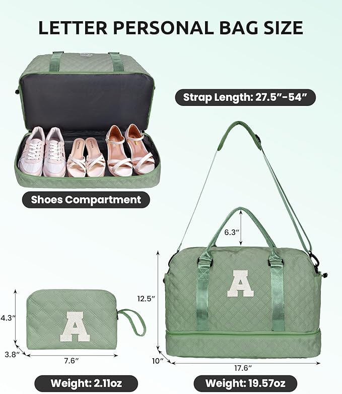 Teacher Gifts, Tween Girls Trendy Stuff-Initial Travel Bag with Shoe Compartment, Kid/Girl Weekender Bag, Monogram Overnight Bag for Women, Letter Travel Bag with Makeup Bag (Letter K)