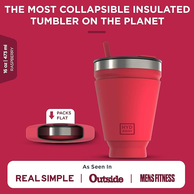 HYDAWAY 16oz Collapsible Tumbler - BPA-Free, Reusable Silicone Cup with Lid & Insulating Sleeve - Perfect for Coffee, Travel, and Everyday Use